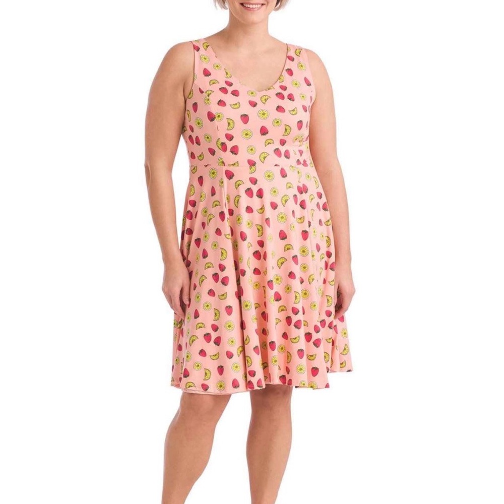 Eva Rose Strawberry Lemonade XL Pink Fruit Print Sleeveless Dress